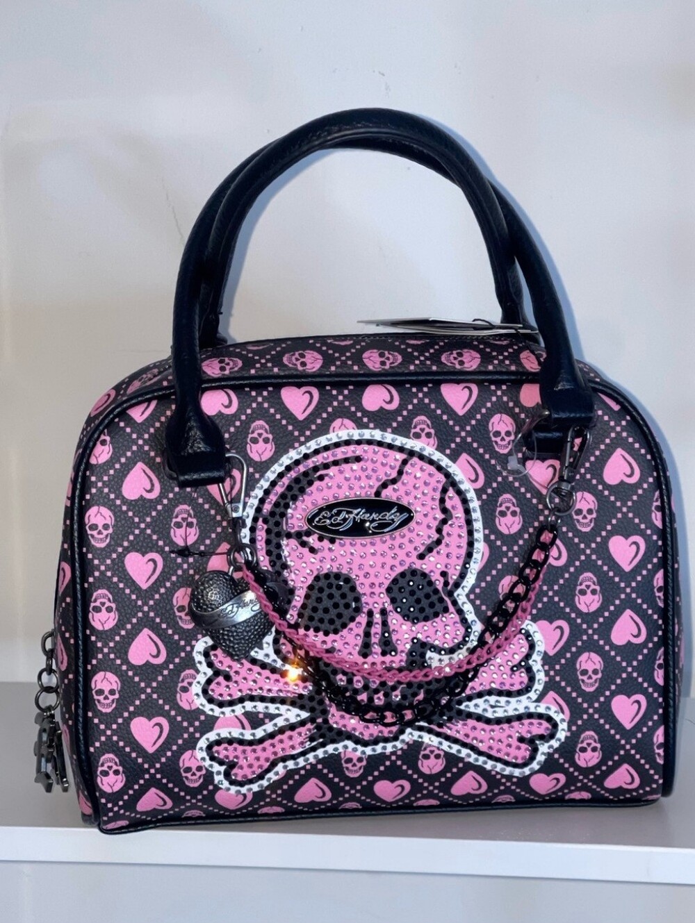 Ed Hardy Pink Skull Dome Satchel Bag